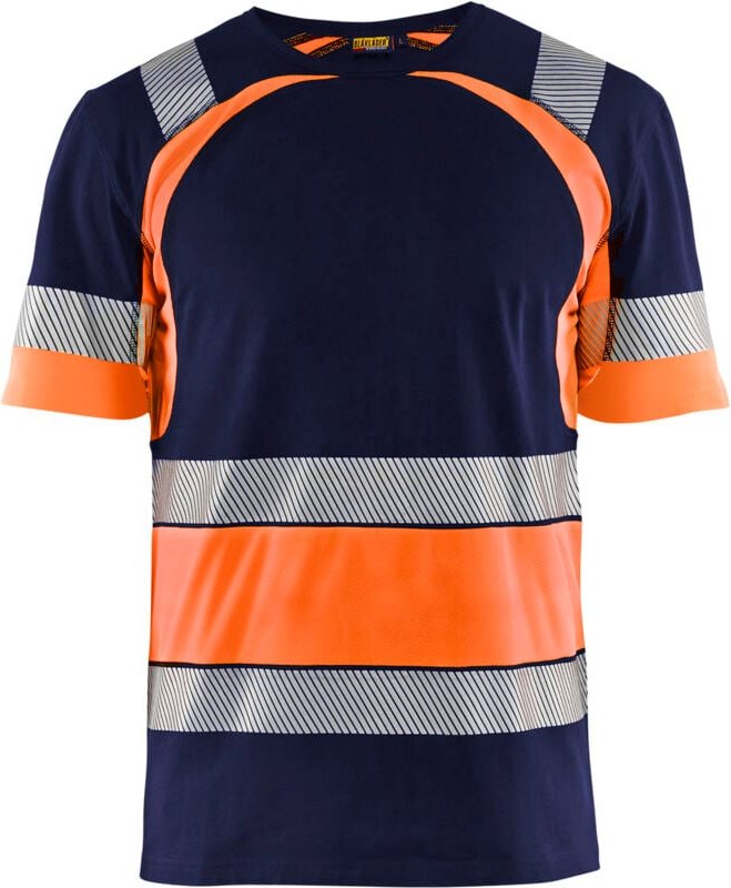 Hochsichtbares Arbeitst-Shirt 3421 - Marine/Neonorange XXXL