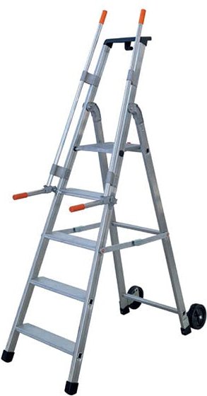 Rollleiter mit 5 Stufen – maximale Arbeitshöhe 3,12 m – Breite 0,50 m – 2 klappbare Griffe - QM-5