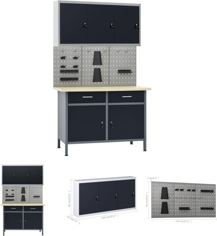 The Living Store - Werkbank mit 3 Werkzeugwänden und 1 Wandschrank - Werkbänke - Schwarz