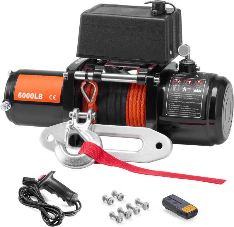 Elektrische Seilwinde mit einer Tragkraft von 6000 lb und 12-V-Gleichstrom-LKW-Winde. Sie wird mit einer Φ1/4 Zoll x 55 ...
