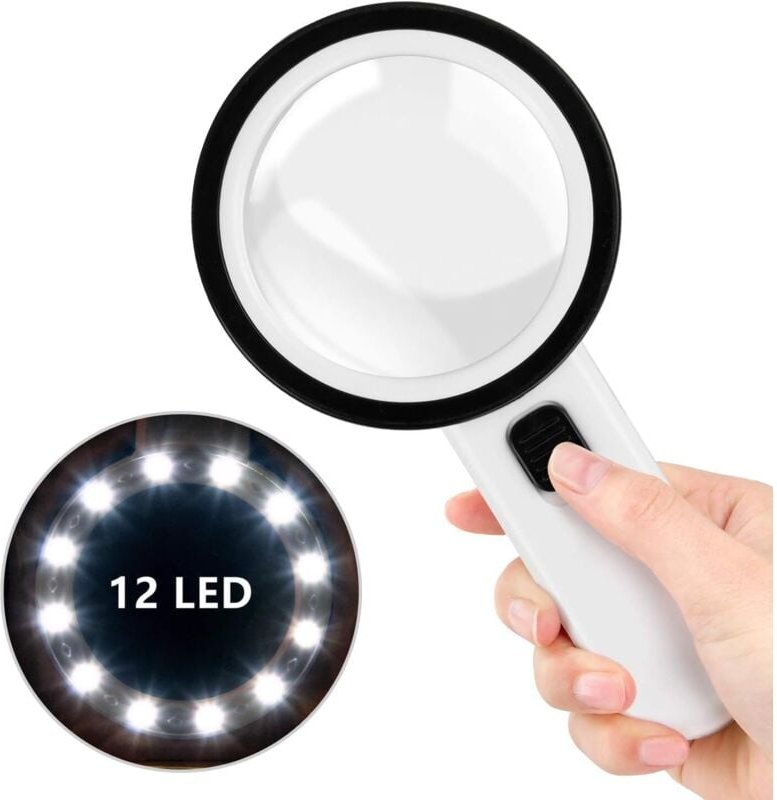 Thumbnail - Beleuchtete Lupe, Reife Lupe mit 12 LED-Leuchten, 30-fache Handlupe mit Beleuchtungsfunktion, Lupe