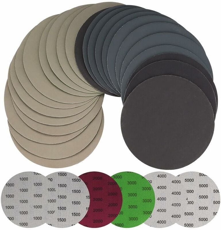 30 pezzi di carta vetrata a umido e a secco da 125 mm, dischi abrasivi rotondi, fogli di carta vetrata per levigatrice o...