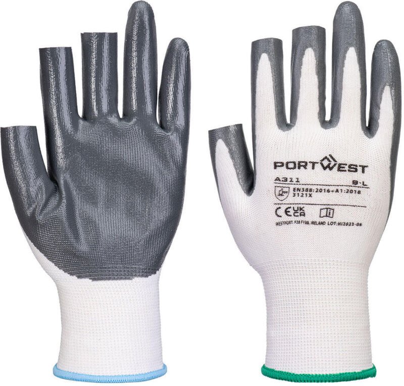 Pack mit 12 Paar Grip 13 Nitrilhandschuhe Weiß/Grau M - Größe 8