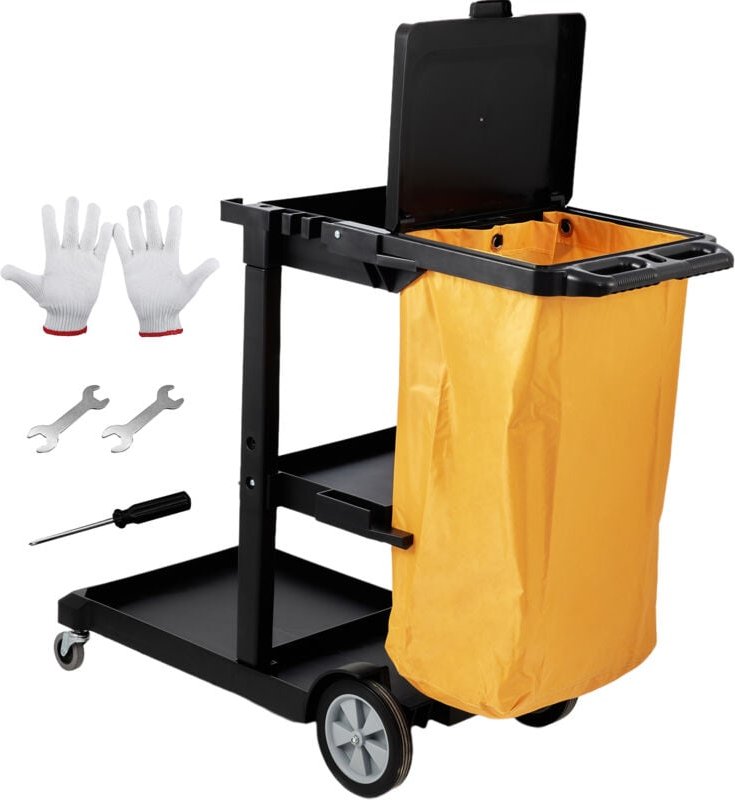 Mophorn - 3-Shelf Commercial Janitorial Cleaning Cart, 200 lbs Kapazität, Kunststoff Housekeeping Cart mit 25-Gallonen-P...