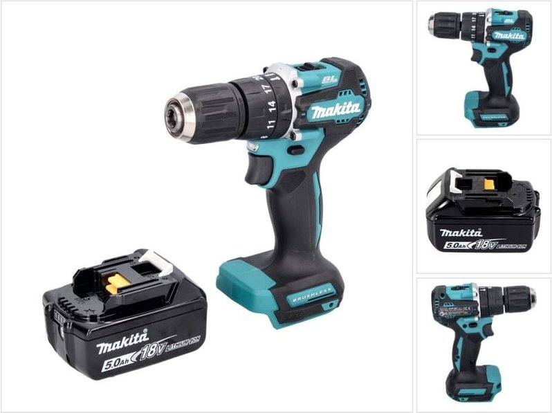 Dhp 487 T1 Akku Schlagbohrschrauber 18 v 40 Nm Brushless + 1x Akku 5,0 Ah - ohne Ladegerät - Makita