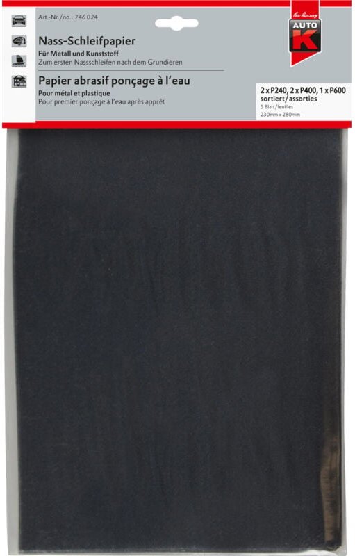 Nass-Schleifpapier p 240, 23 x 28 cm, 5 Stück Schleifen Schmirgelpapier - Auto-k