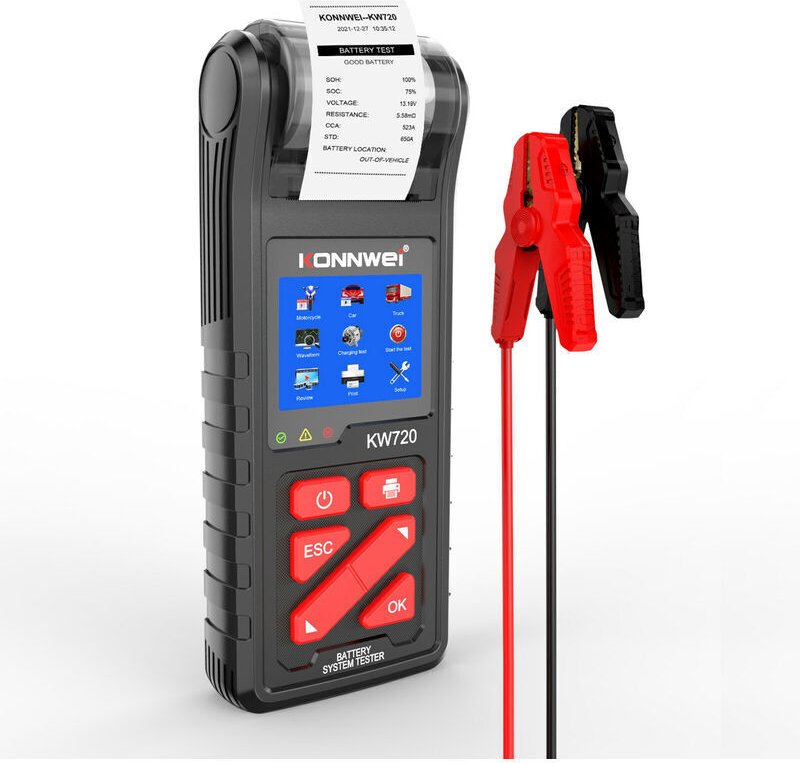 Nazalus-Hot Sale-KONNWEI KW720 Autobatterietester mit eingebautem Drucker, 6 V, 12 V, 24 V, Batterielasttester, Test-Sca...