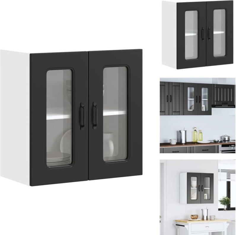 Küchen-Hängeschrank mit Glastür Kalmar Schwarz Holzwerkstoff - Küchen-Wandschrank - Küchen-Wandschränke - Wandschrank Kü...