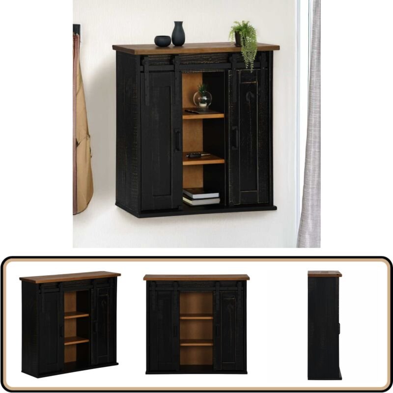 Vidaxl - Hängeschrank halden 2 Schiebetüren Schwarz 75x22,5x70 cm Kiefer