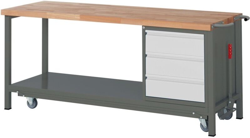 Werkbank Premium mit abs. Fahrgestell und 3 Schubladen BxTxH 2000x700x880 mm - Stier