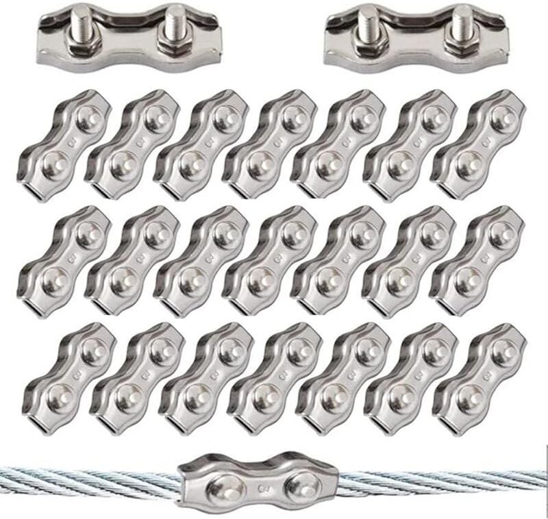 20 Stück Duplex-Clips M3 Drahtseilklemmen Edelstahl 304 Duplex-Klemmen für 3 mm Drahtseil-Takelage