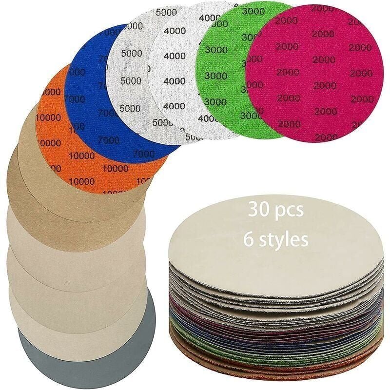 Thumbnail - Hgbd-30 Stück 125 mm Schleifpapier-Schleifscheibe 2000/3000/4000/5000/7000/10000 Körnung Nass-/Trocken-Schleifpapier zum...