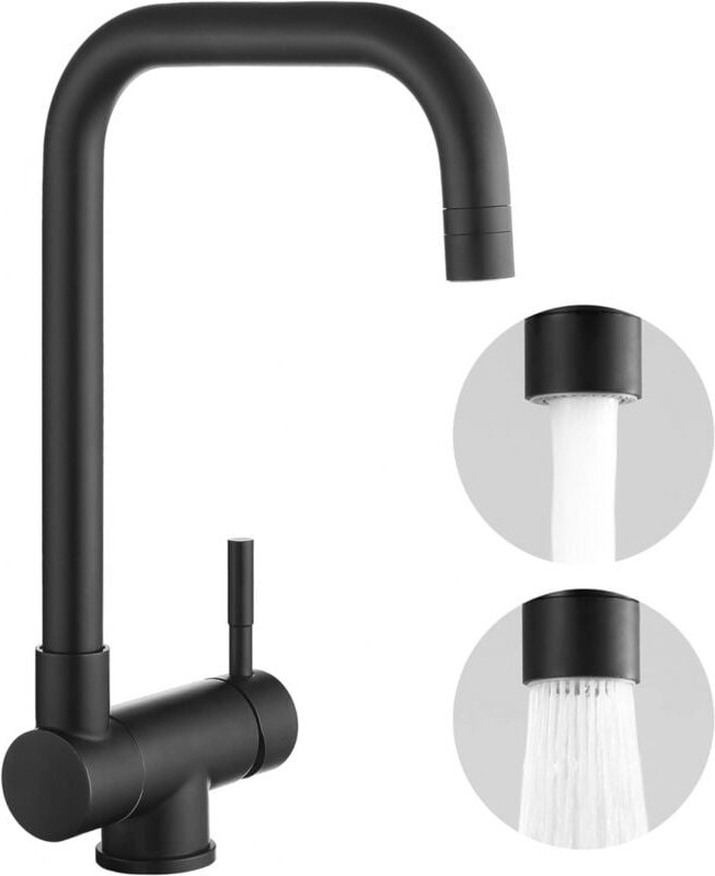 Schwarzer Klappbarer Küchenhahn, 180° Klappbarer Schwarzer Küchenmischhahn Unter Fenster, Klappbarer Küchenhahn Mit 2 Dü...