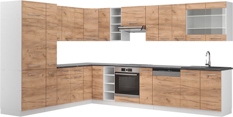 Vicco - Eckküche Fame-Line, Goldkraft Eiche/Weiß, 347 x 257 cm , ap Anthrazit