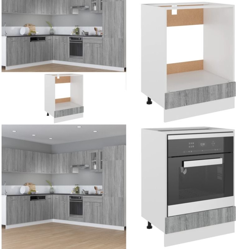 Thumbnail - Herdumbauschrank Grau Sonoma 60x46x81,5 cm Holzwerkstoff - Herdumbauschrank - Küchenmöbel - Backofenschrank - Herdplatzs...