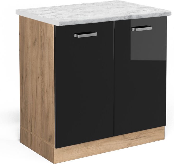Vicco - Spülenunterschrank R-Line, Schwarz Hochglanz, 80 cm ap Marmor