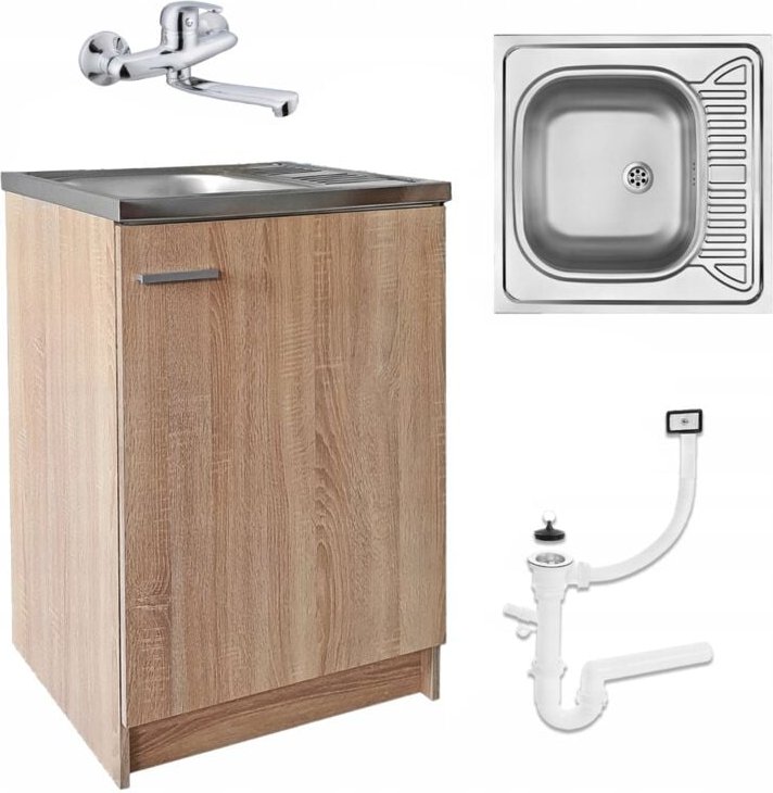 STAMAR Küchenschrank Unterschrank - 60 x 50 cm - Eiche Sonoma - Elegantes Design - Platzsparend und Praktisch