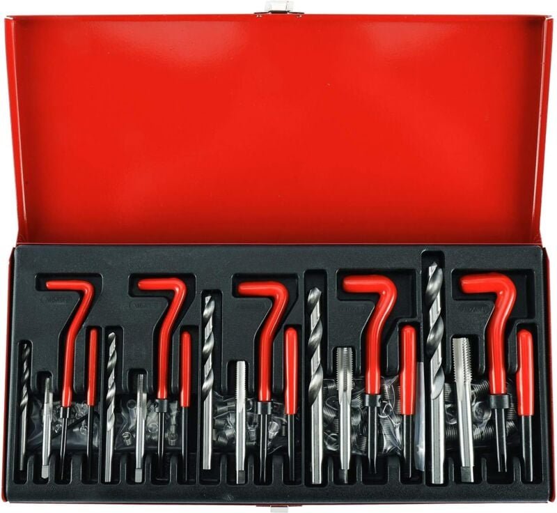 Ersandy - 131-teiliges Gewindereparaturset Bohrer-Helicoil-Hülsen M5 M6 M8 M10 M12