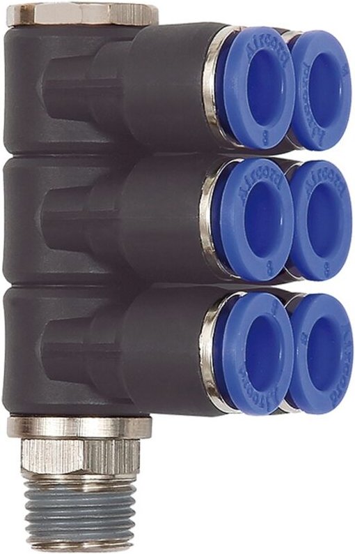 Riegler L-Mehrfachverteiler »Blaue Serie«, 6-fach, drehbar, R 1/4 a. Ø8mm