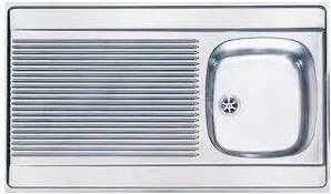 Edelstahl-Spüle zum Aufstellen mit Stöpselabfluss 1 Becken 1 Abtropfbecken 900x600.