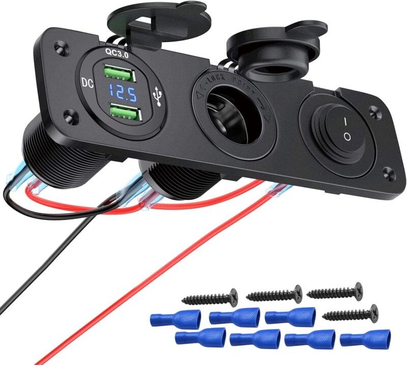 Crediri 3-in-1-Steckdosenleiste mit 12-V-Steckdose, QC3.0-Dual-USB-Ladegerät, beleuchteter Wippschalter für Boote, Anhän...