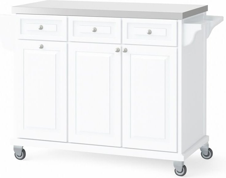 FKW33-W Küchenwagen mit Edelstahlplatte Küchenschrank Kücheninsel Servierwagen Rollwagen mit Ablage für Mülleimer Abfall...