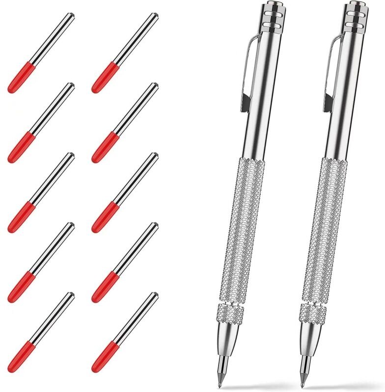 Shining House - 2er-Pack Anreißspitzen aus Wolframkarbid mit 12 Ersatzmarkierungsspitzen, Gravierwerkzeug aus Aluminiumk...