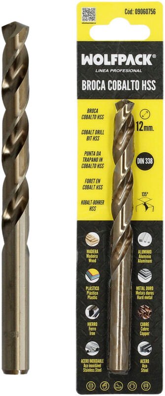 Kobalt hss zylindrischer Bohrer 12,00 mm. Blister 1 Stück.