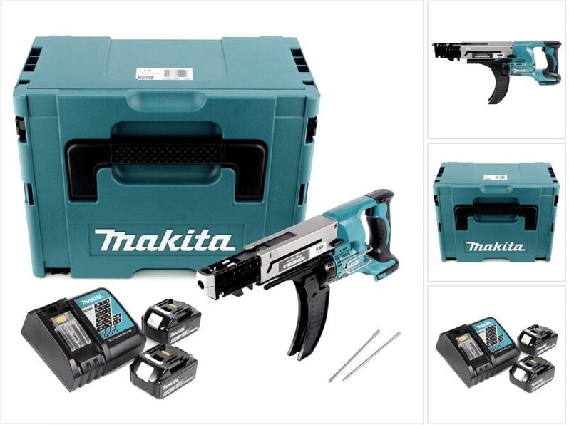 Makita DFR 750 RGJ Akku Magazinschrauber 18V 45-75mm + 2x Akku 6,0Ah + Ladegerät + Makpac