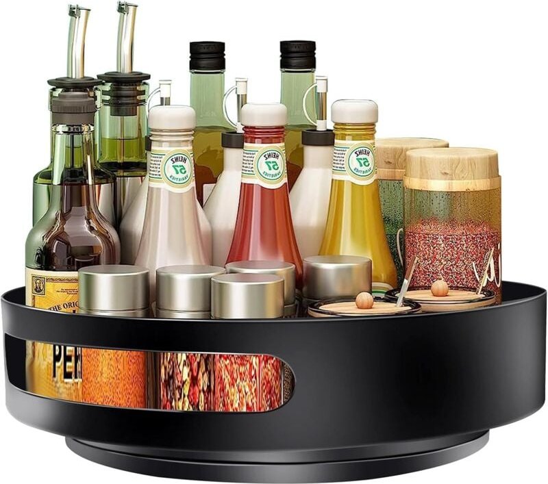 Thumbnail - 【Lazy Susan Drehorganizer】25x25x5cm Drehplatte aus Stahl • 360° rotierend für Küche, Bad & Zimmer • Einfach zu reinigen ...