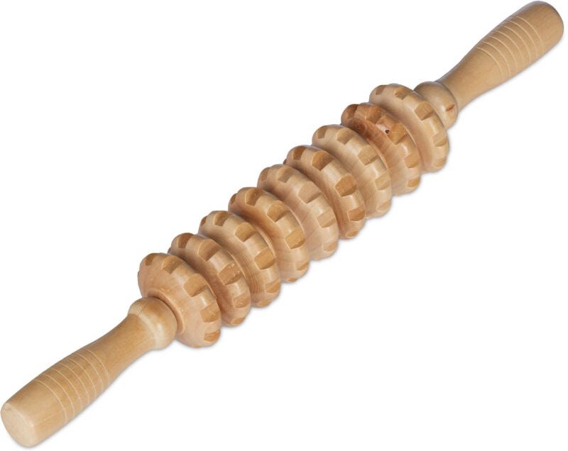 3 x Massage Roller Holz, Massagestab mit 2 Griffen, manuelles Massagegerät für Rücken, Nacken, Arme & Beine, natur