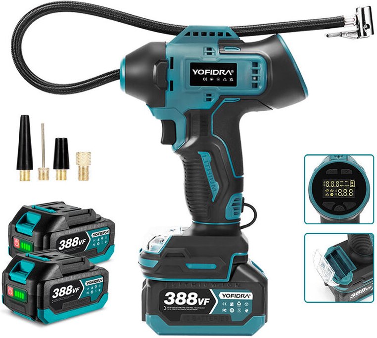 Onevan - Tragbarer Luftkompressor, Autoreifenfüller, 8,3 bar mit 4 Ventilen und zwei 3,0 Ah-Batterien, für Autos, Fahrrä...