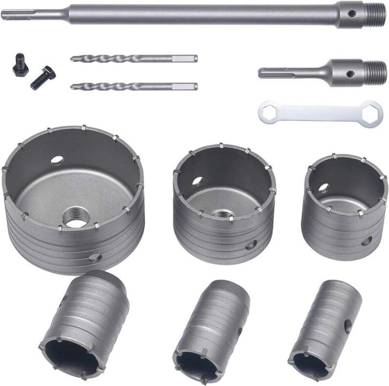 Lochsägenbohrer, Lochsägen-Set, 10-teilig, SDS-Betonbohrer, Verlängerungsstange, Wolframkarbidspitze – ø 35 mm, 40 mm, 5...
