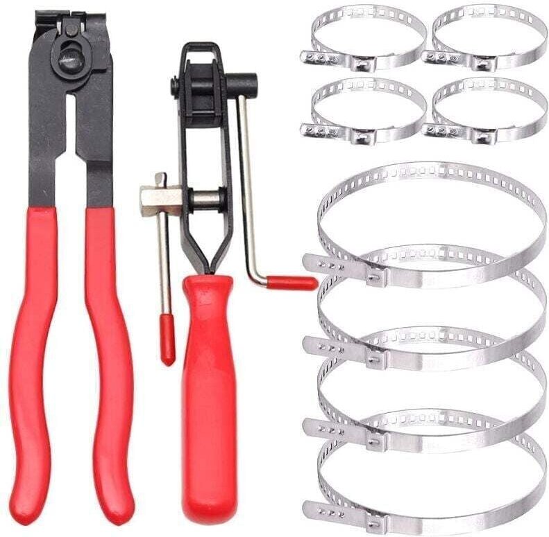Schlauchschelle, 2 Zangen Kardan-Klemmzangen und Crimpbandschellen mit 8-teiligem Klemmenangebot, DEBUNS