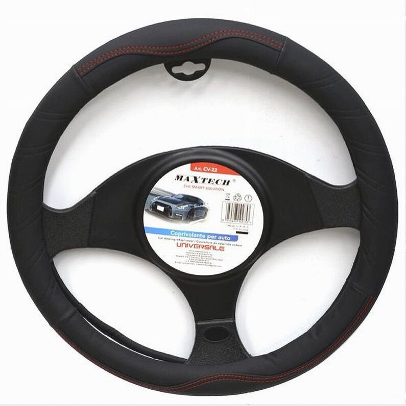 Thumbnail - Trade Shop Traesio - Trade Shop - coprivolante für universal cars external fodere 38 cm nero cuciture rosse CV-22 -