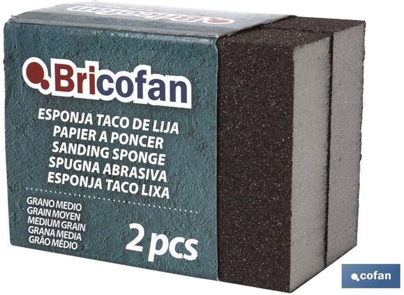 Cofan - Packung mit 2 Einheiten Schleifblockschwamm mittlerer Körnung