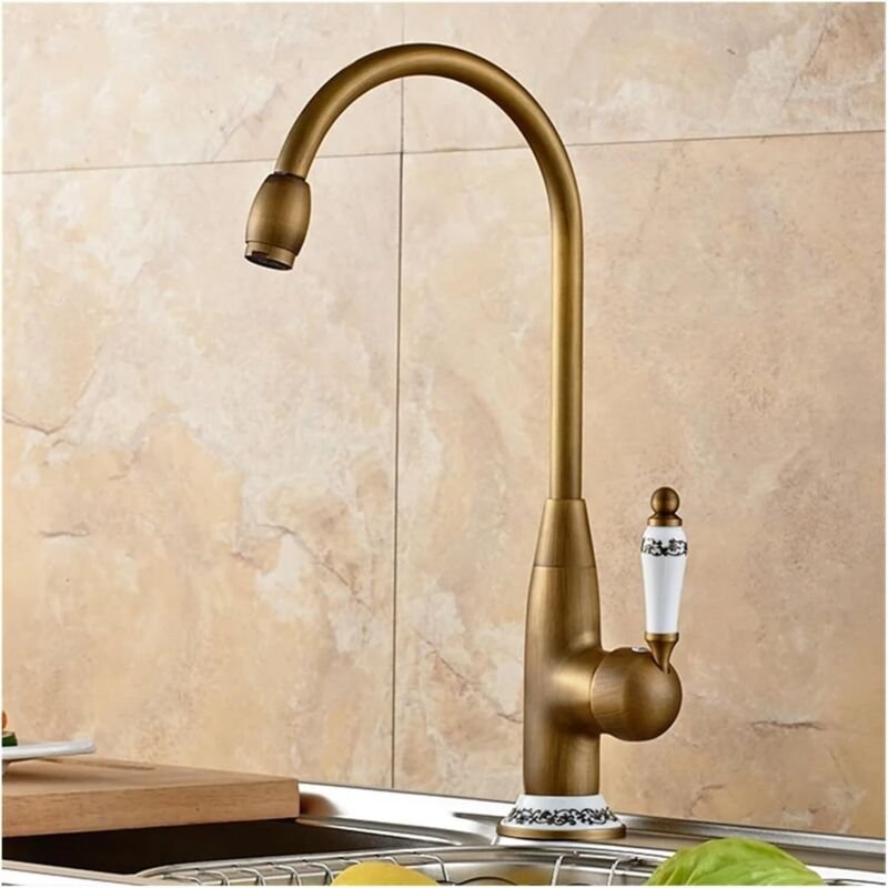 Rubinetto da cucina in rame antico con bocca girevole a 360 gradi, rubinetto per lavabo in ottone da piano, rubinetto pe...