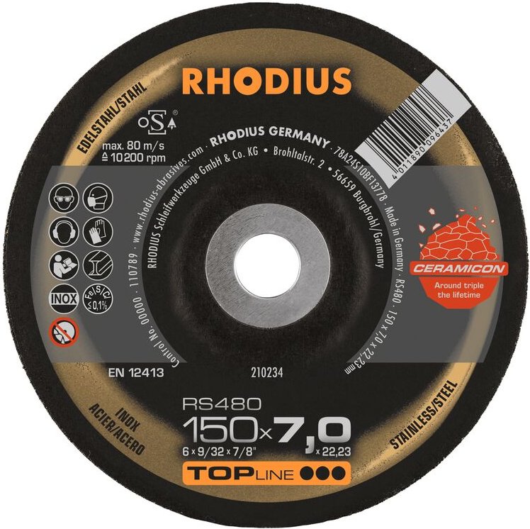 Thumbnail - RHODIUS RS480, 10 Stück, 150 x 7,0 mm, Schruppscheibe