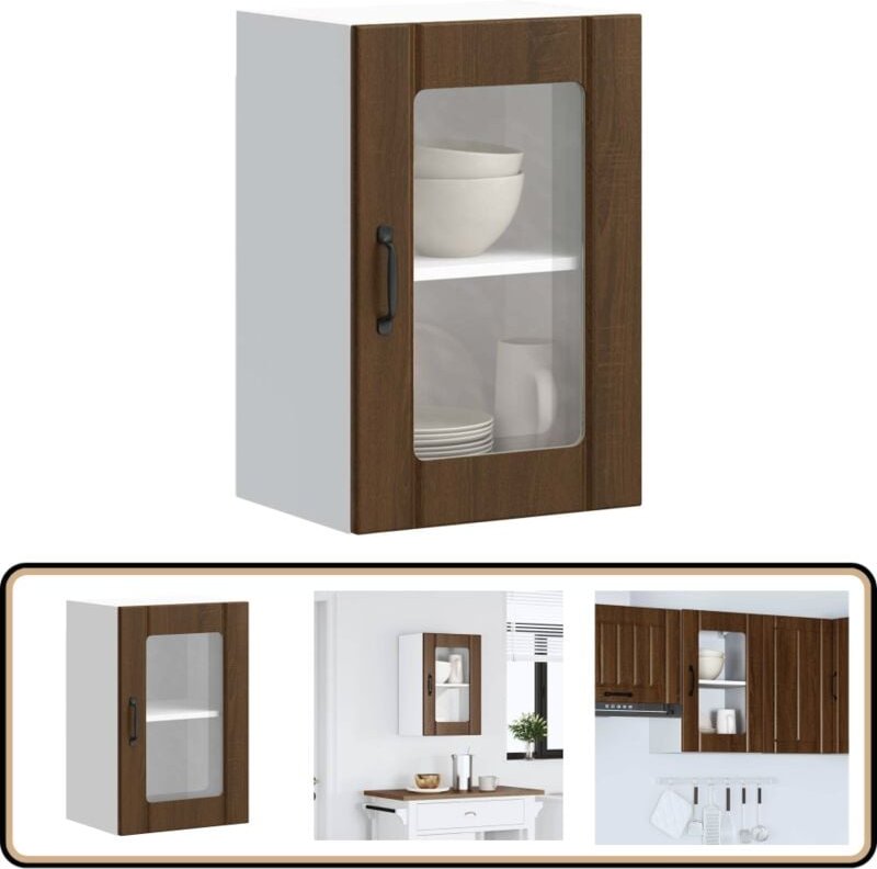 Küchen-Hängeschrank mit Glastür Lucca Braun Eichen-Optik - Vidaxl
