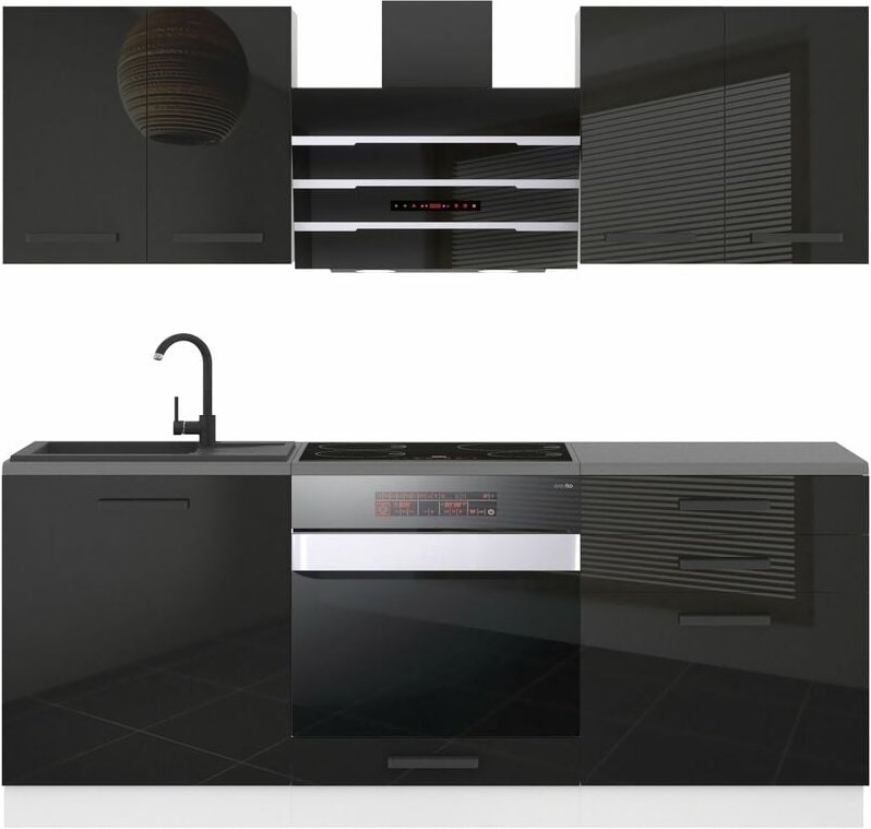 Küchenzeile Küchenblock Mary - Küchenmöbel 180 cm Einbauküche Vollausstattung ohne Elektrogeräten mit Hängeschränke und ...