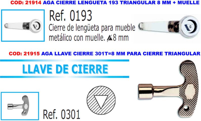 AGA - Schließschlüssel 301T8 mm für Theken mit Dreieckverschluss