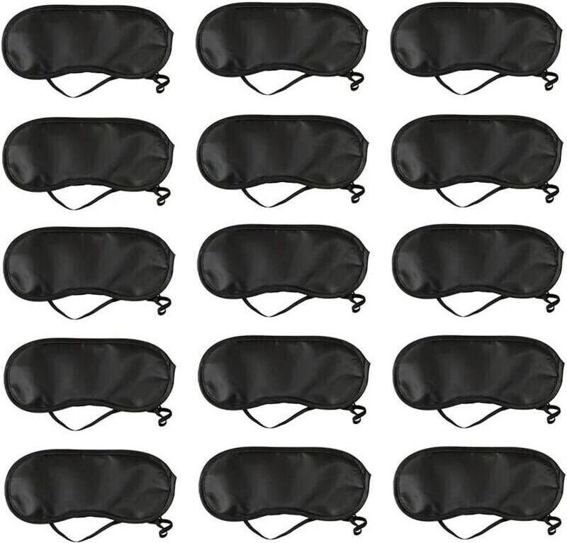 Mumu - 15er-Pack weiche Schlafmasken für die Augen mit Nasenpolster, Schwarz