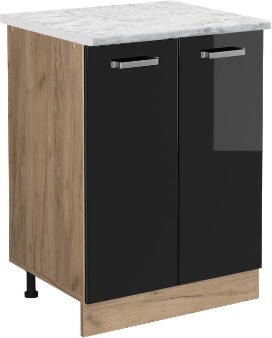 Vicco - Küchenschrank R-Line, Schwarz Hochglanz, 60 cm ap Marmor