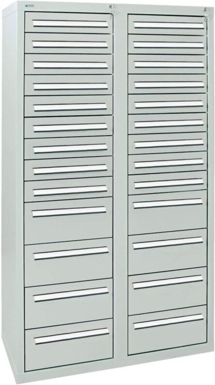 Schubladenschrank Serie T-100/35-4, 26 Schubladen lichtgrau (18x100, 8x200mm) - Stumpf