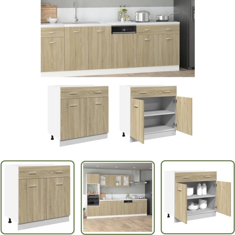 Schubunterschrank Sonoma-Eiche 80x46x81,5 cm Holzwerkstoff - Küchenunterschrank - Holzschrank - Untertischschrank - Eich...