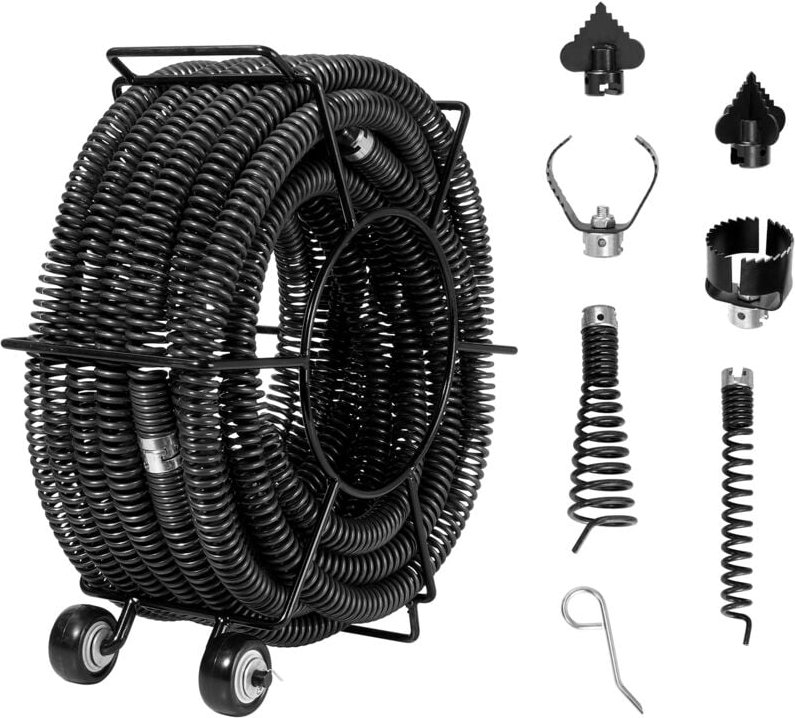 Mophorn - vevor Rohrreinigungsspirale 18 m x 30 mm, professionelles Rohrreinigungskabel mit 6 Schneidern für 50 bis 200 ...