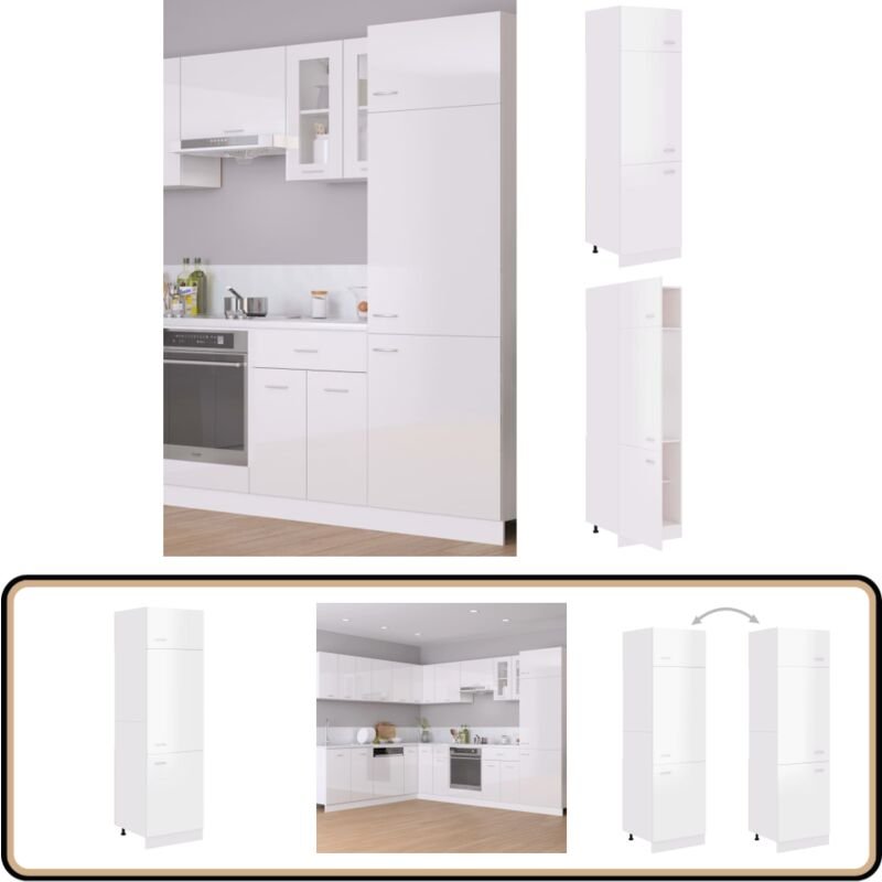 Kühlumbauschrank Hochglanz-Weiß 60x57x207 cm Holzwerkstoff - Küchenmöbel - Schranksystem - Küchenschrank - Wohnküchen - ...