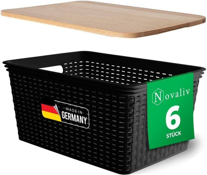 Novaliv - 6x Aufbewahrungsbox 6x Aufbewahrungsbox, 6x Holzdeckel