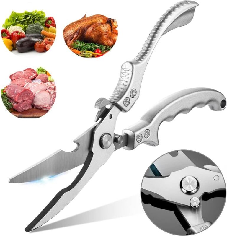 Küchenschere, professionelle Mehrzweckschere aus silbernem Edelstahl