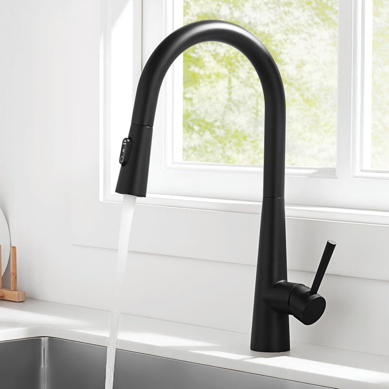 Wasserhahn Küche Schwarz, Küchenarmatur mit Brause Ausziehbar, Armatur Küche Schwarz mit 3 Strahlarten, Küchenarmaturen ...